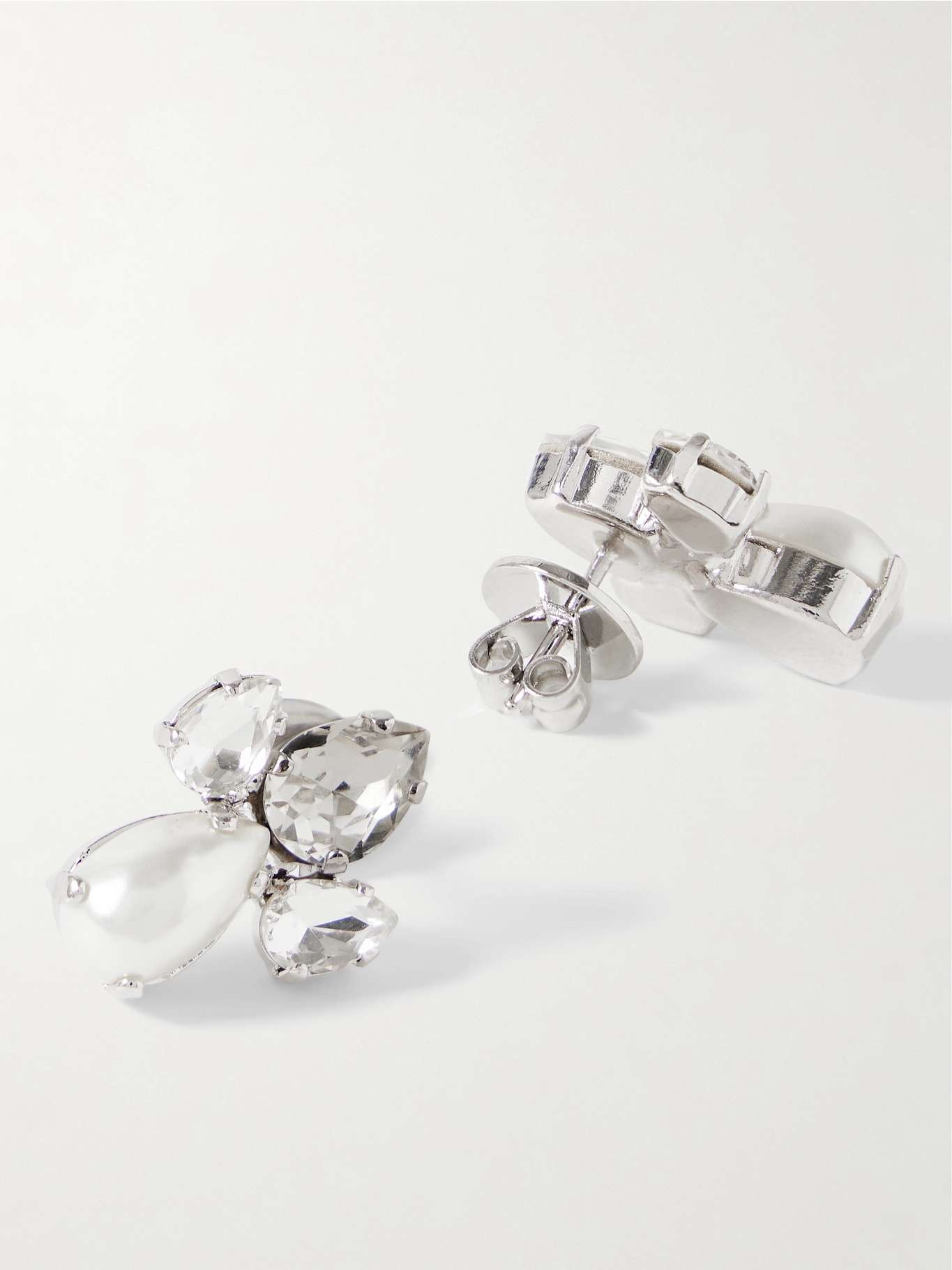 Silver-tone, crystal and faux pearl earrings White - 3