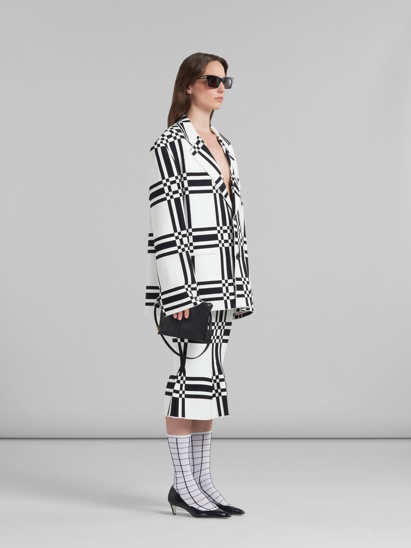 WHITE CHECKED VISCOSE SHEATH SKIRT WITH FLOUNCE HEM - 5