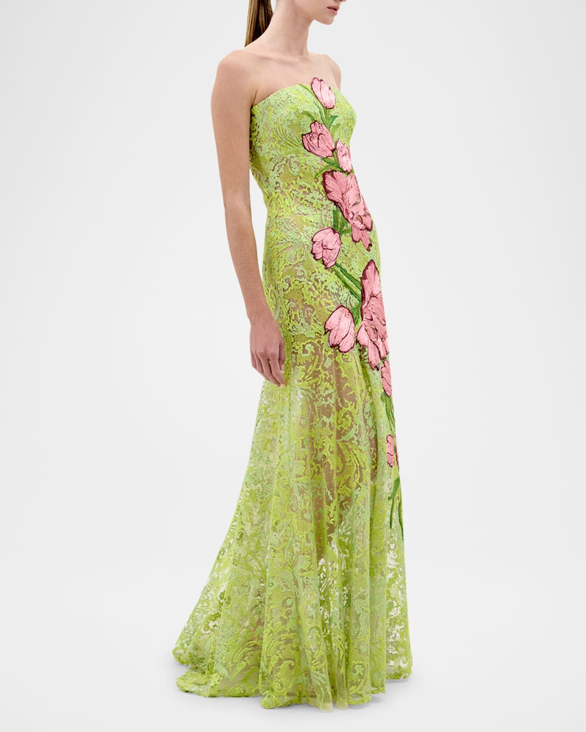 Tulip Embroidered Lace Strapless Maxi Dress - 4