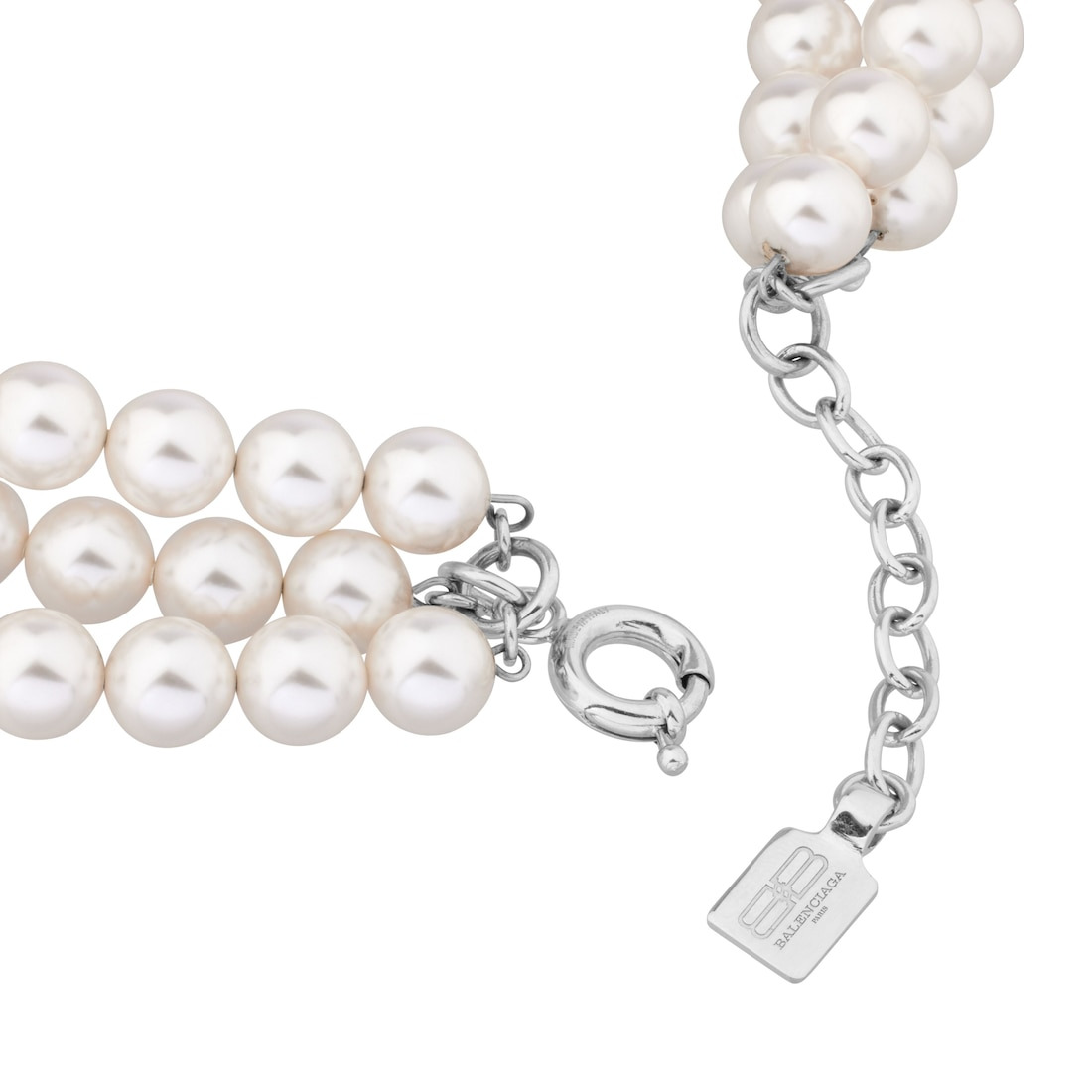 Women's Pearl 3-row Choker in Shiny Silver/white - 3