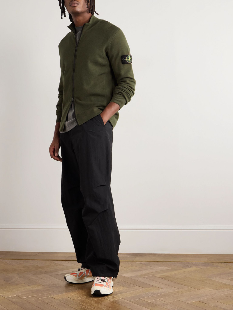 Stone Island Logo-Appliquéd Wool-Blend Zip-Up Cardigan Green outlook