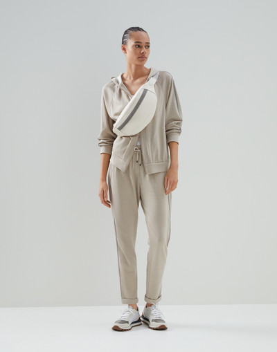 Brunello Cucinelli Comfort cotton and silk interlock trousers with Precious stripe outlook