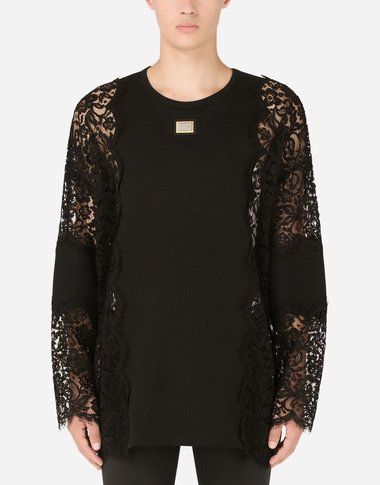 Long-sleeved T-shirt with lace inserts - 1