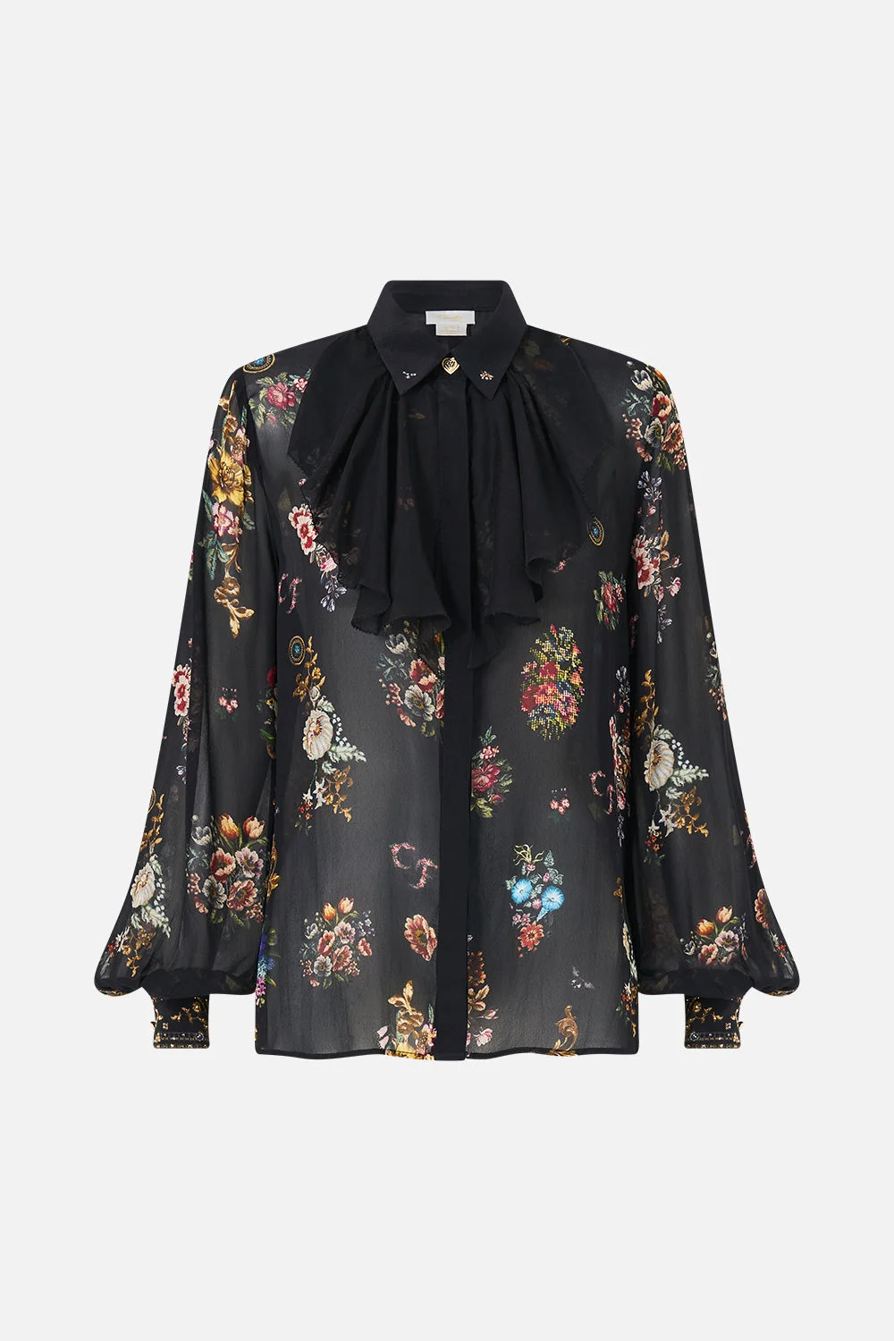 COLLARED SHIRT WITH FRILL NECK DETAIL NIGHT GARDEN - 1