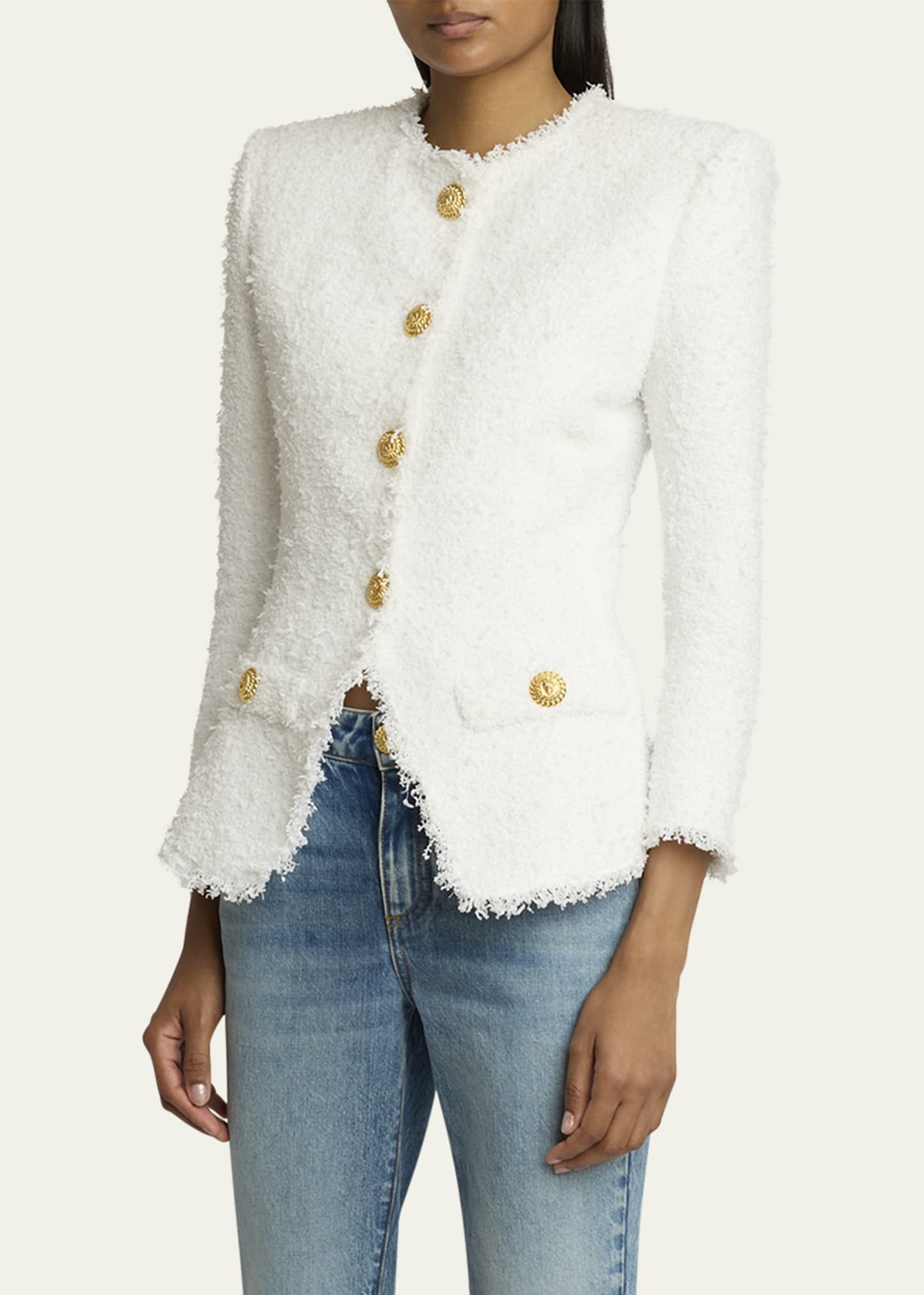 Collarless Tweed Jacket - 4