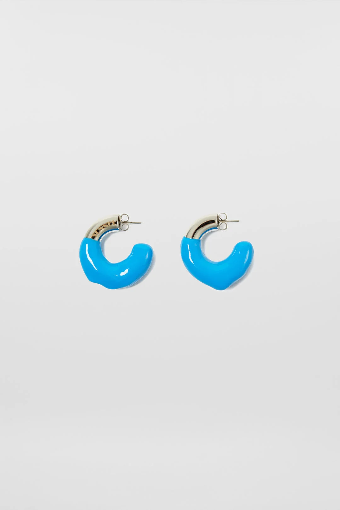 SMALL RUBBERIZED EARRINGS SILVER / light blue - 1