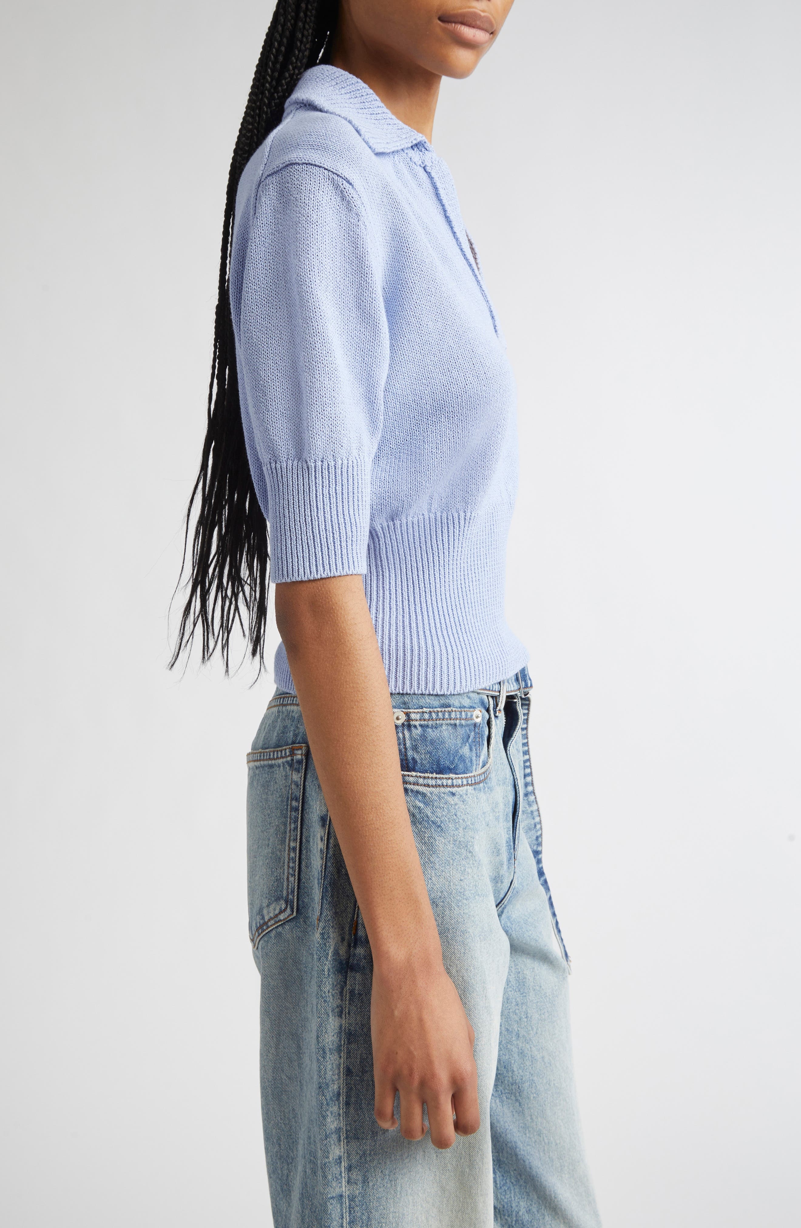 Proenza Schouler Reeve Polo Sweater in Pale Blue at Nordstrom - 3