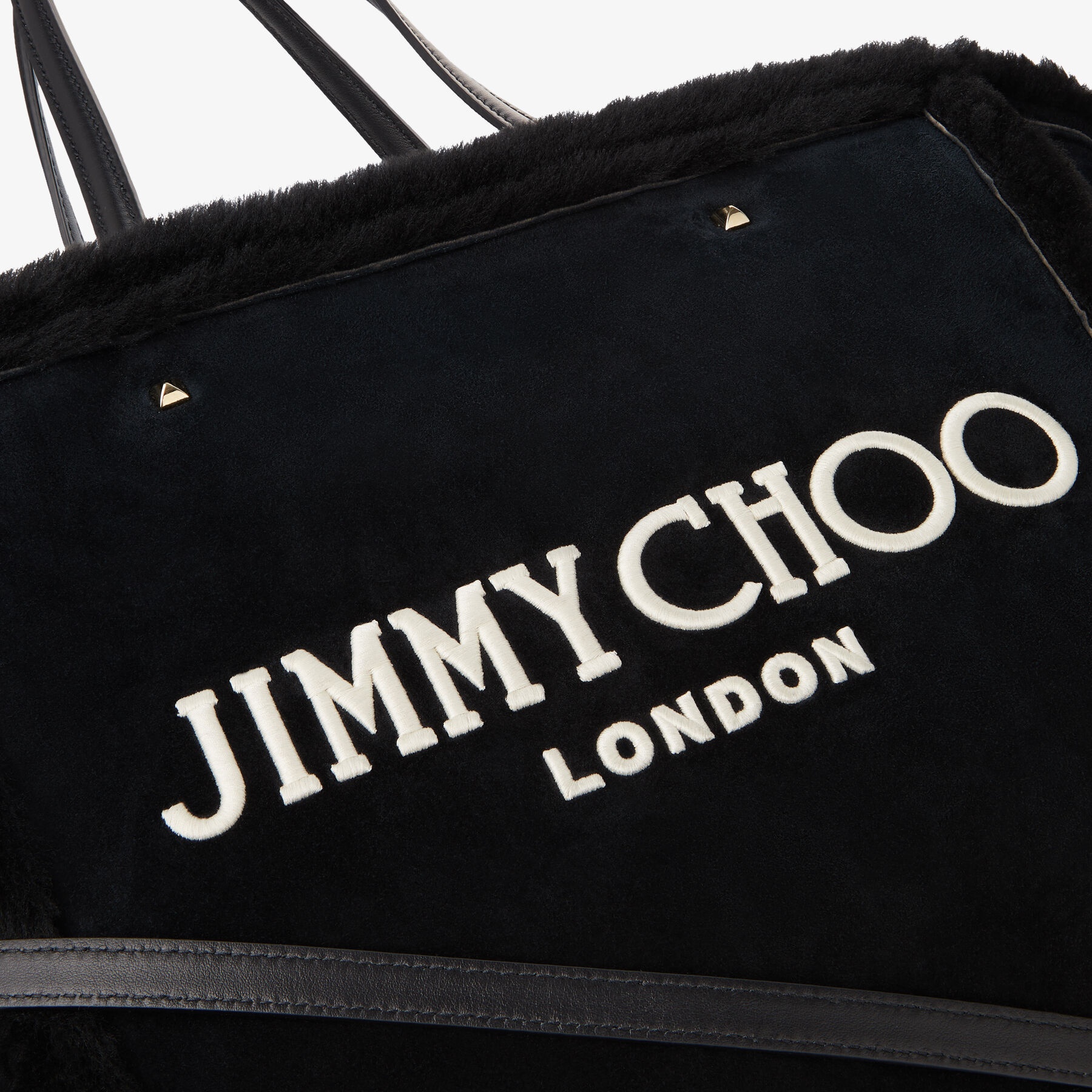 Avenue Tote Bag
Black Suede and Shearling Tote Bag with Jimmy Choo Embroidery - 3