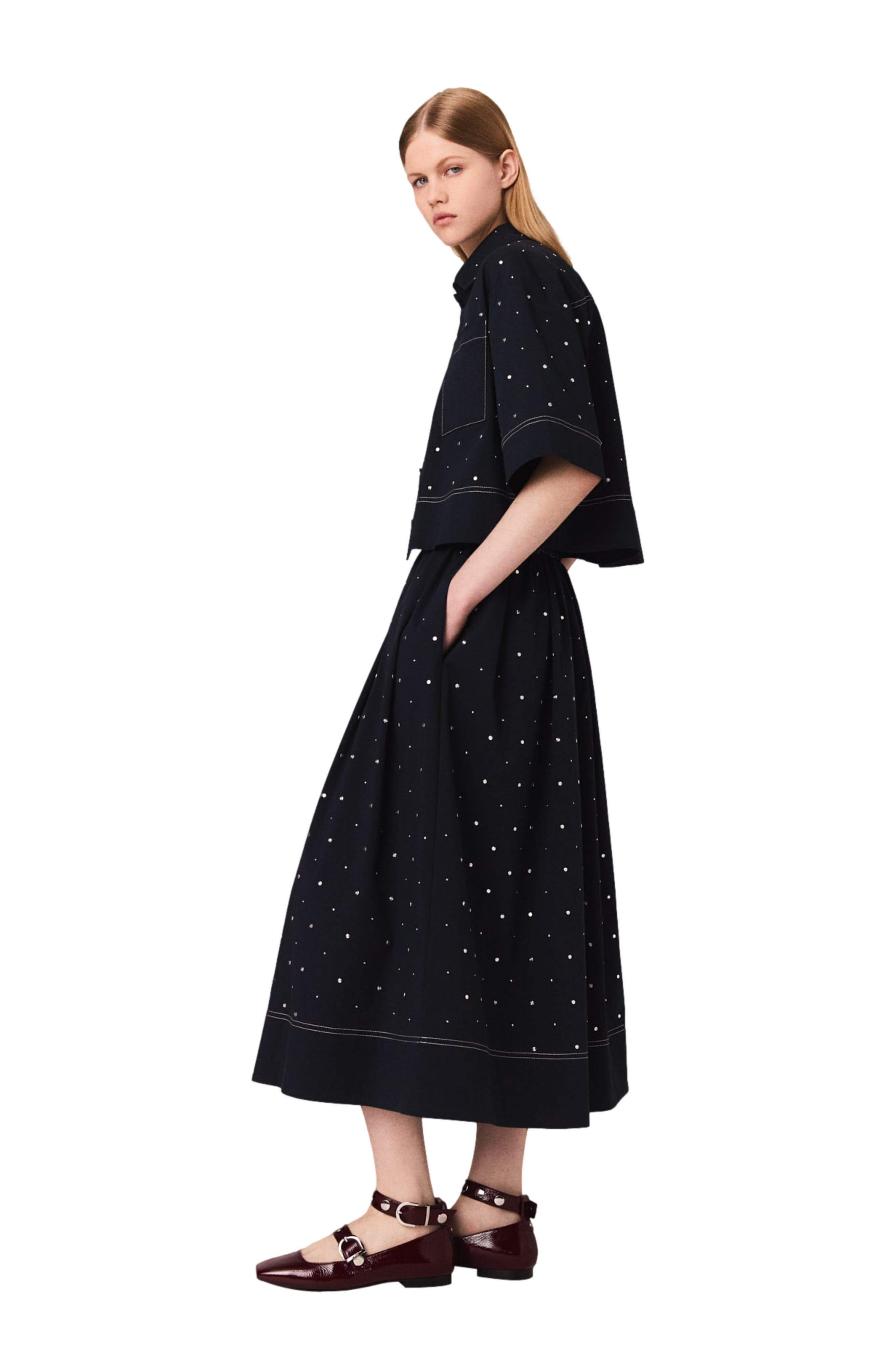 maje Cropped shirt with studs in Navy at Nordstrom - 2