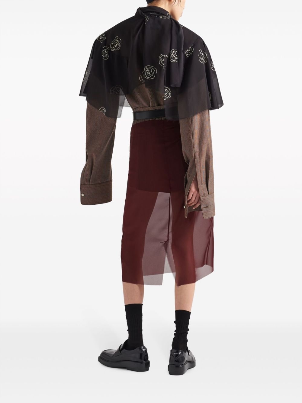 PRADA 上品ケープ 花柄フローラルプリント Print georgette cape Prada rose-print georgette cape | farfetch | REVERSIBLE