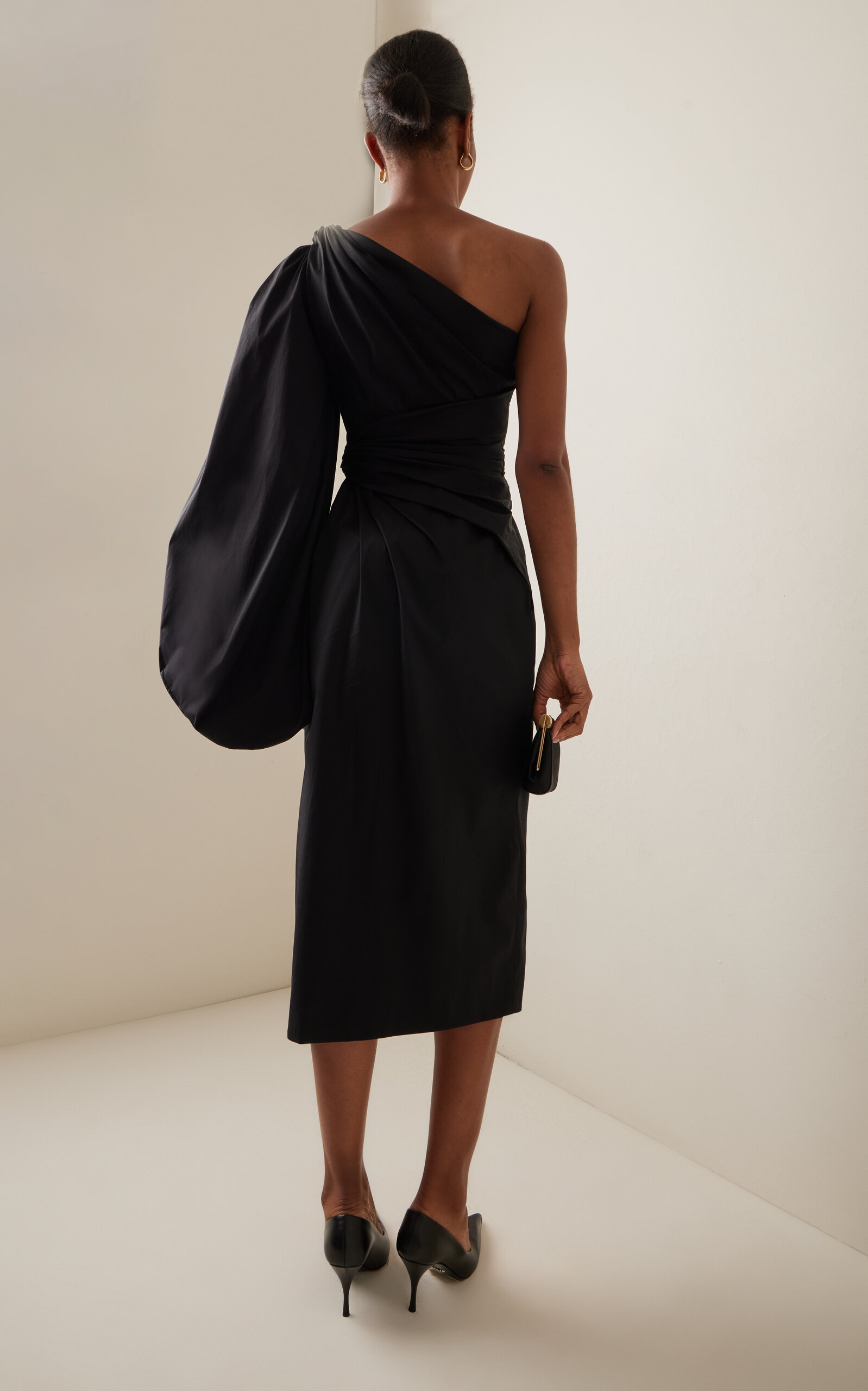Asymmetric Cotton Poplin Midi Dress black - 4