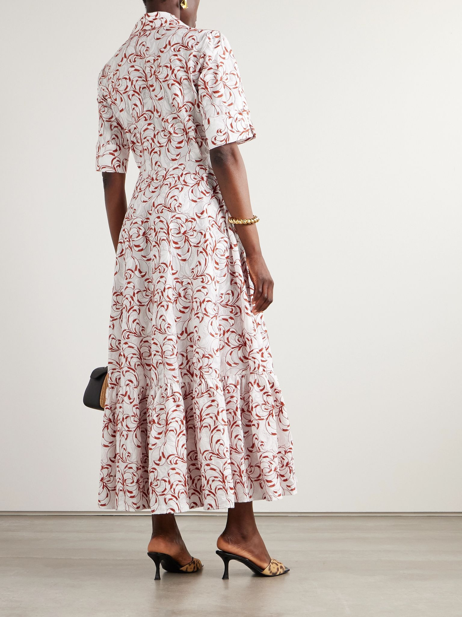 San Pietro tiered embroidered voile maxi shirt dress White - 3