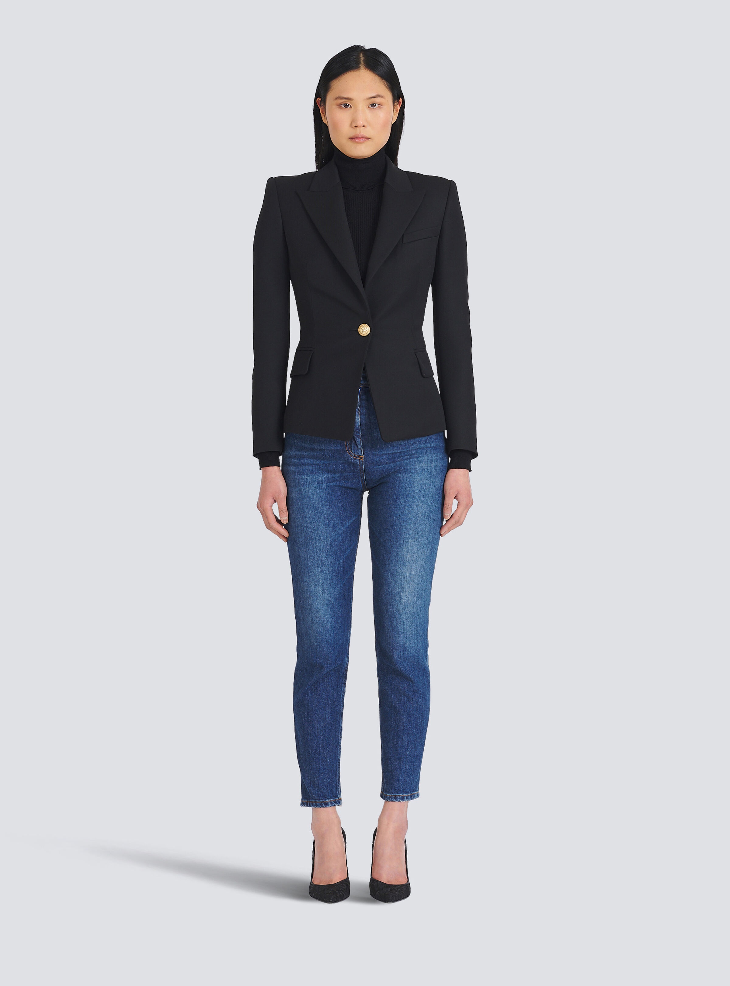 One-button wool blazer - 3