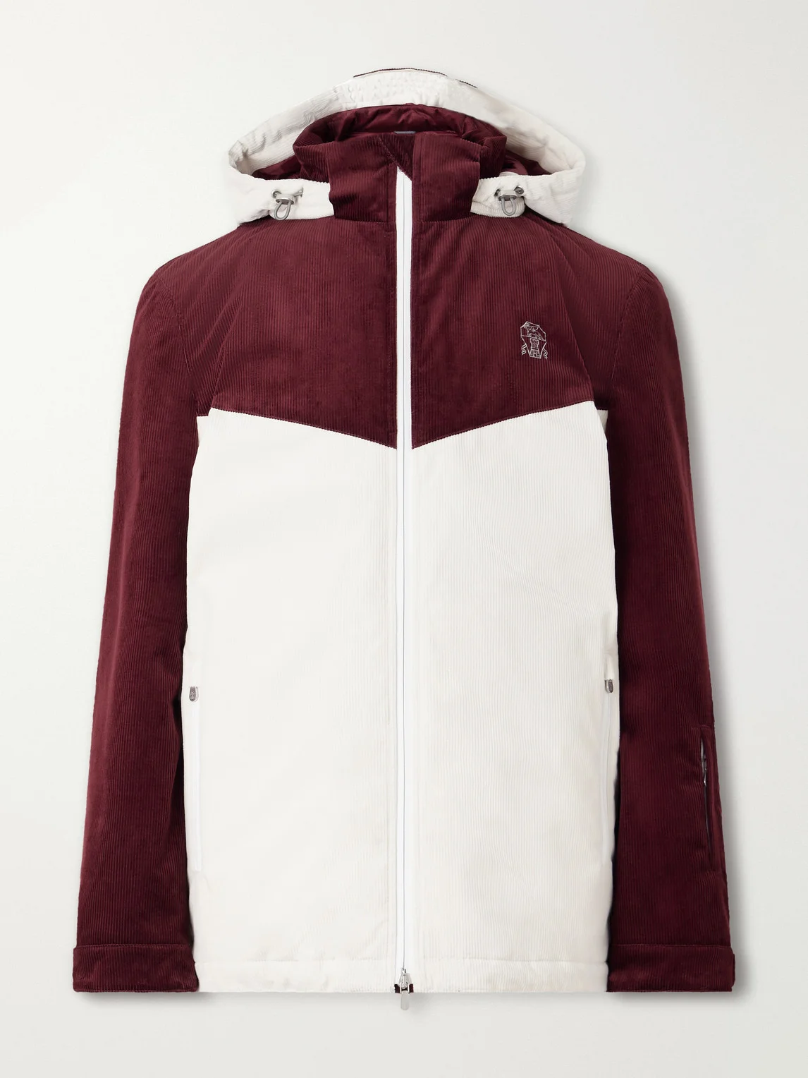 Logo-Embroidered Paneled Cotton-Corduroy Hooded Ski Jacket - 1
