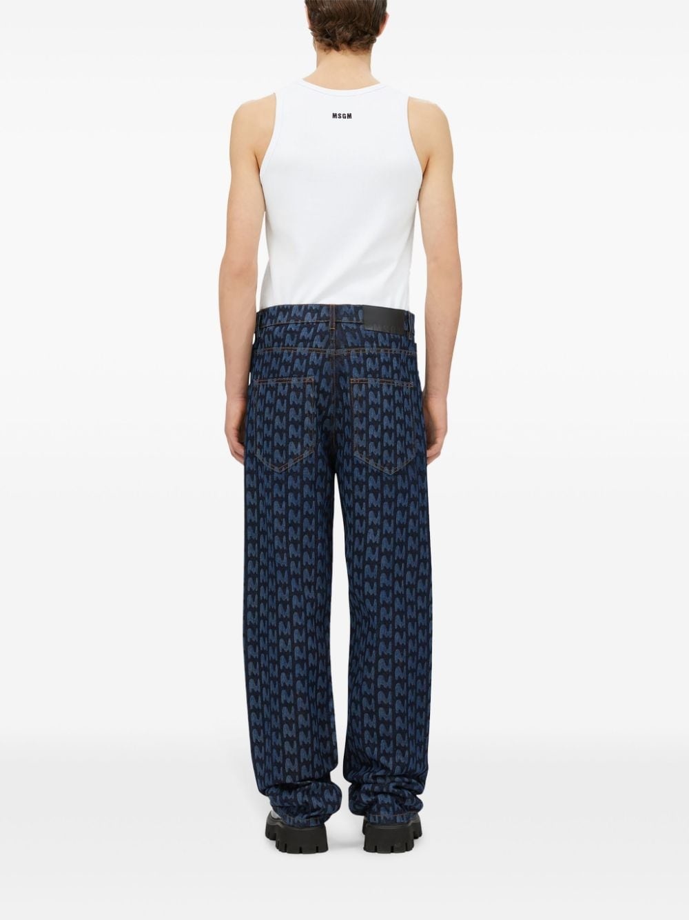 monogram-print cotton jeans - 4
