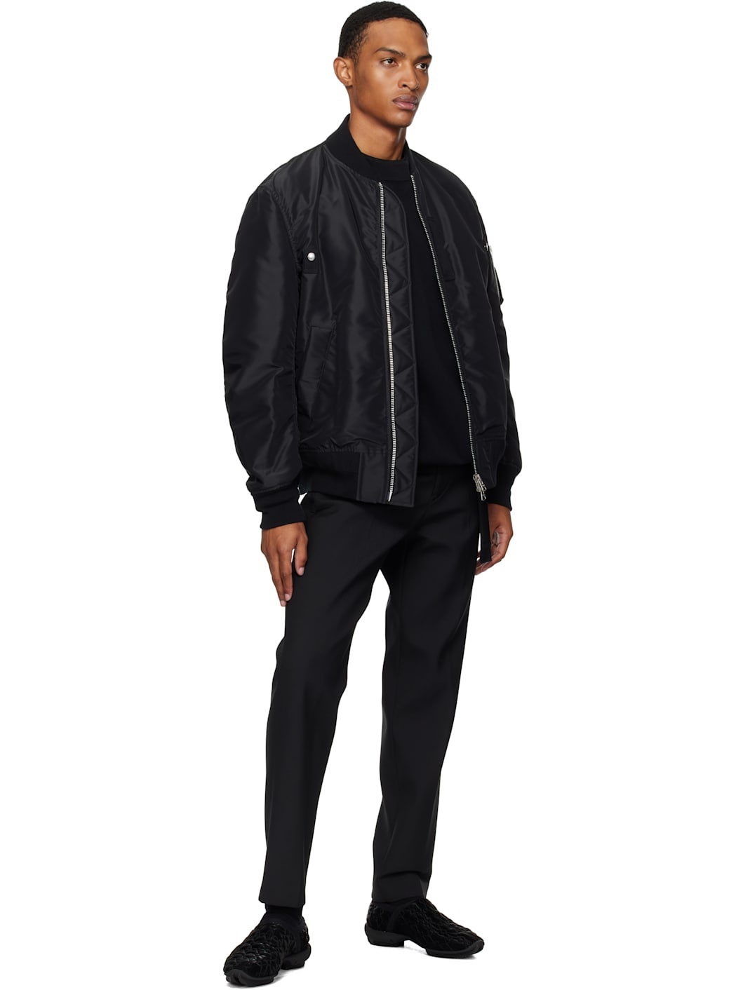 Black Nylon Twill Bomber Jacket - 4