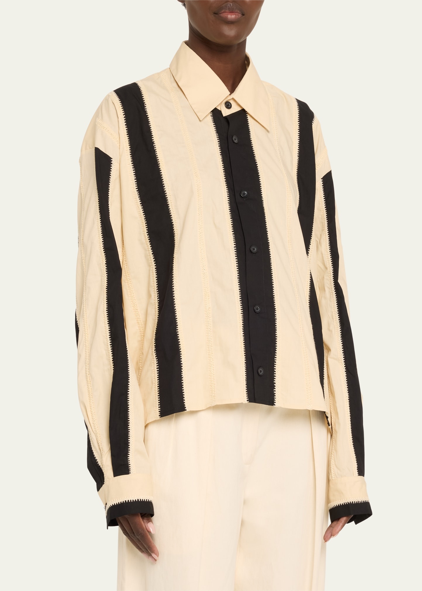 Stripe Embroidered Button-Down Shirt - 4