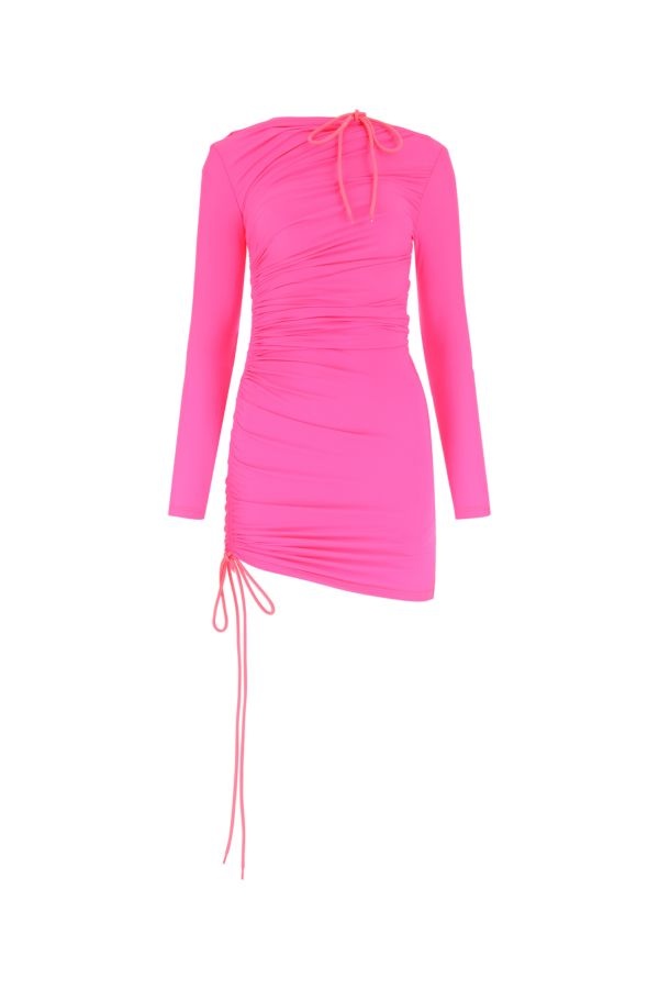 Balenciaga Woman Fluo Pink Stretch Nylon Mini Dress - 1