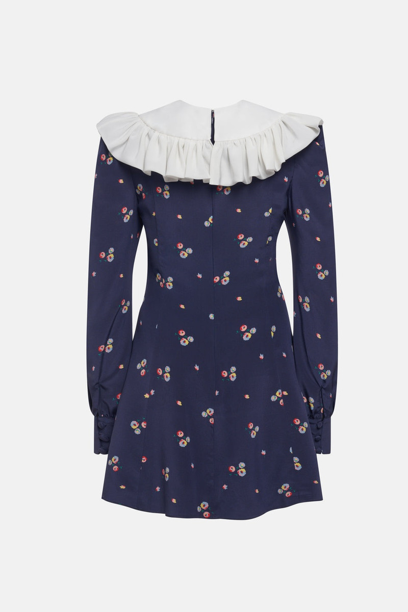 Alessandra Rich FLOWER PRINT SILK MINI DRESS WITH COLLAR outlook
