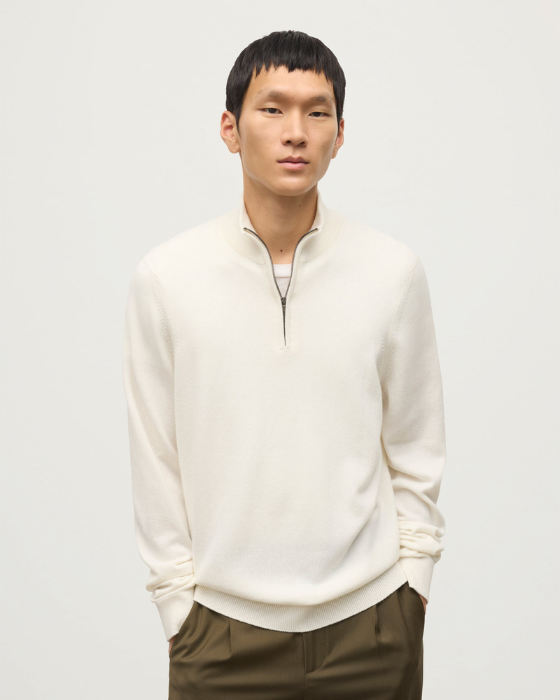 Johnstons of Elgin Rory White Classic Cashmere Zip Neck Jumper outlook