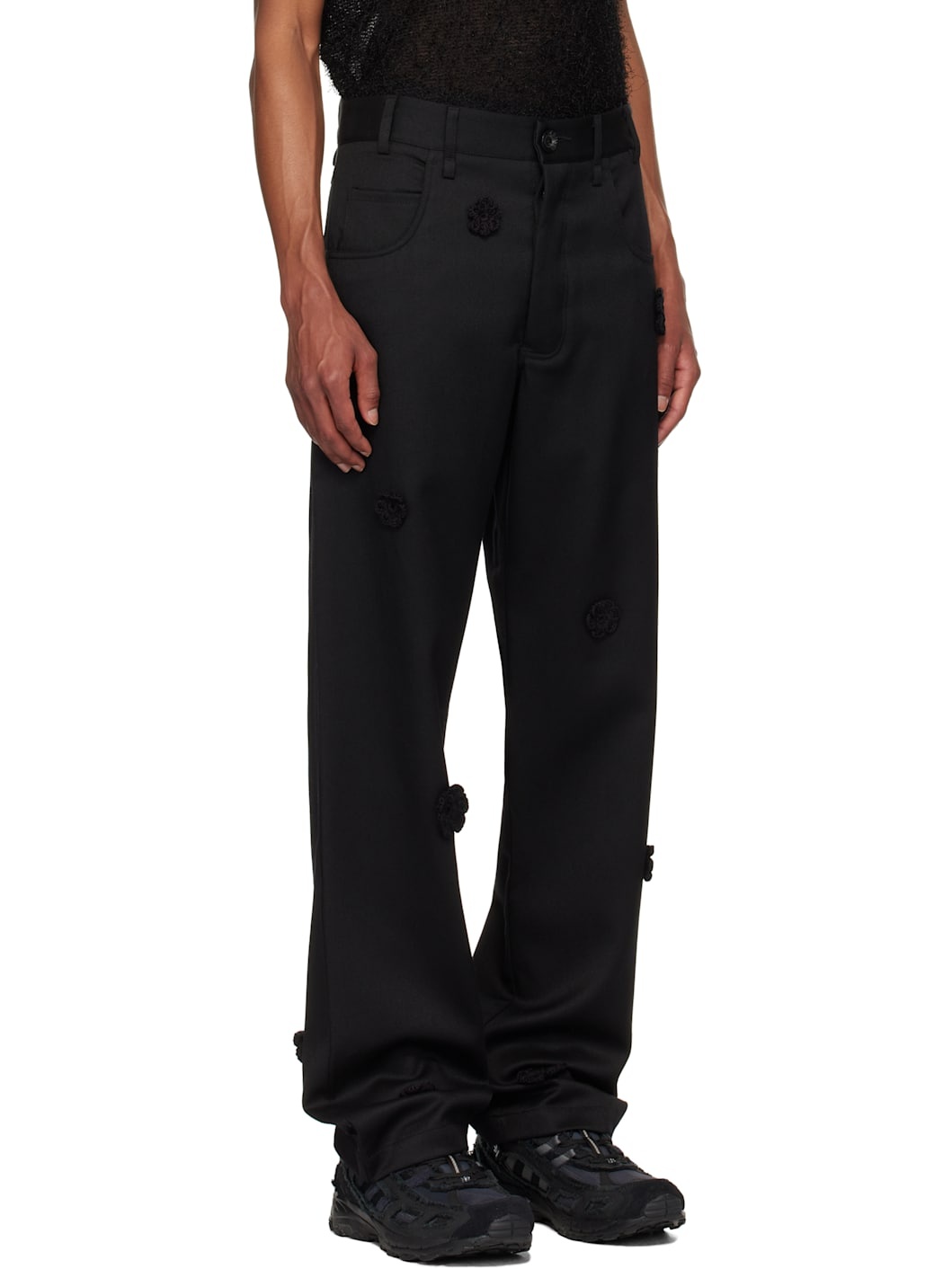 Black Daisy Long Work Trousers - 2