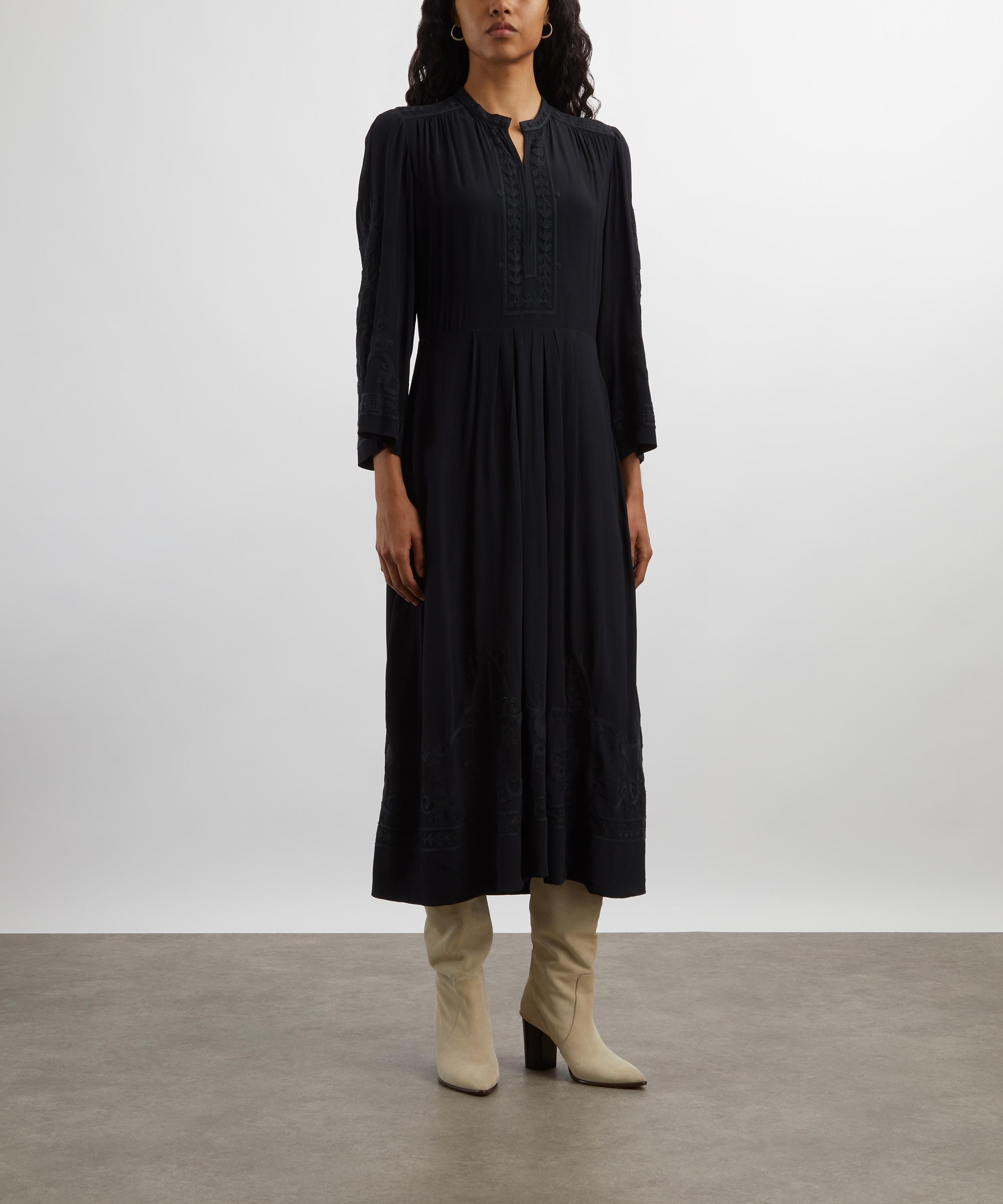 Feliana Long Embroidered Crepe Dress - 3