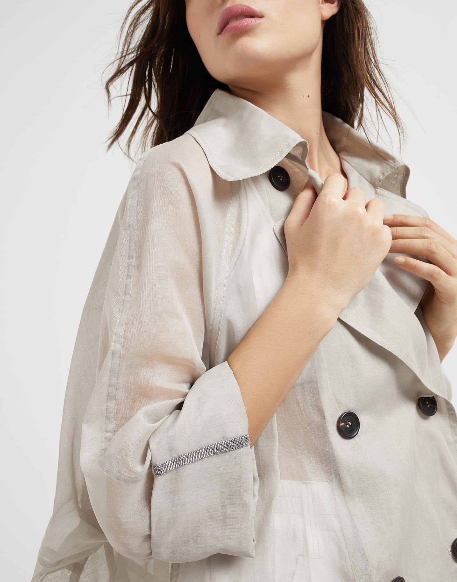 Cotton organza duster coat with shiny cuffs - 3
