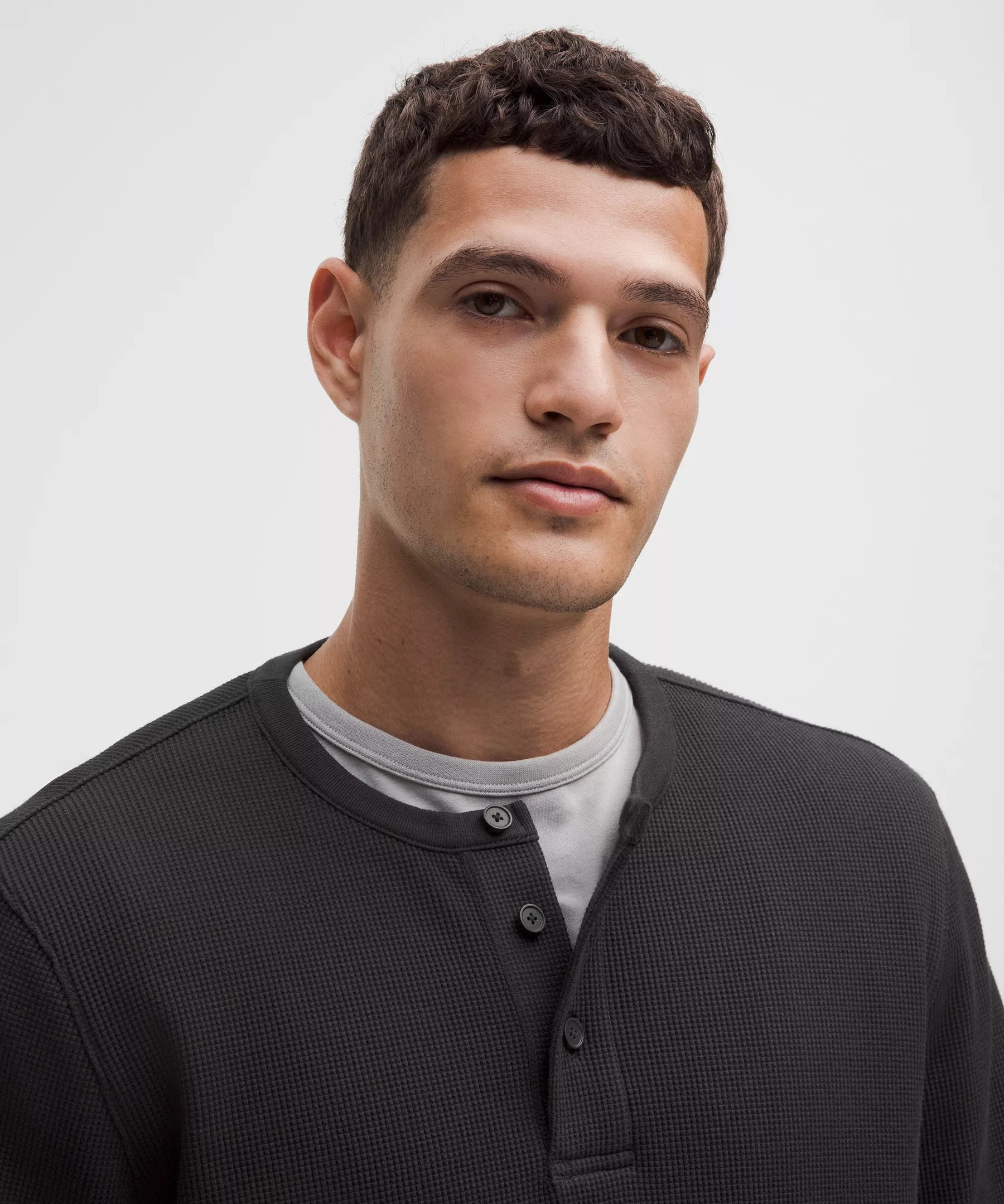 Cotton-Blend Waffle Knit Long-Sleeve Henley - 4