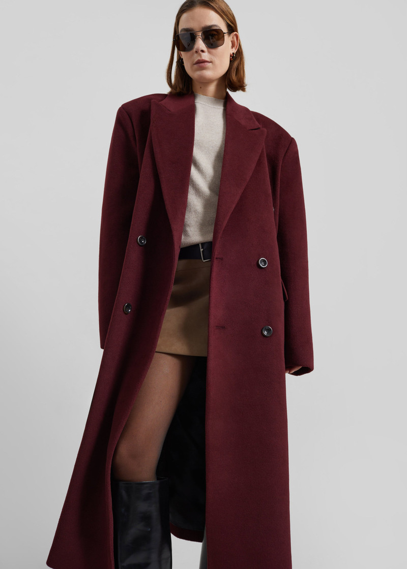 Skaila Double-Breasted Coat - Burgundy 4