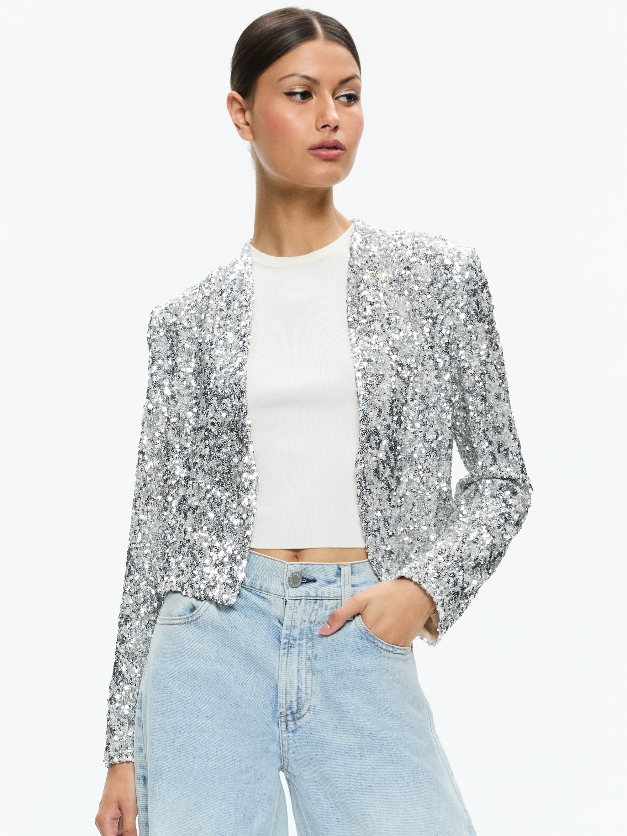 NEW HARVEY SEQUIN OPEN FRONT JACKET - 2