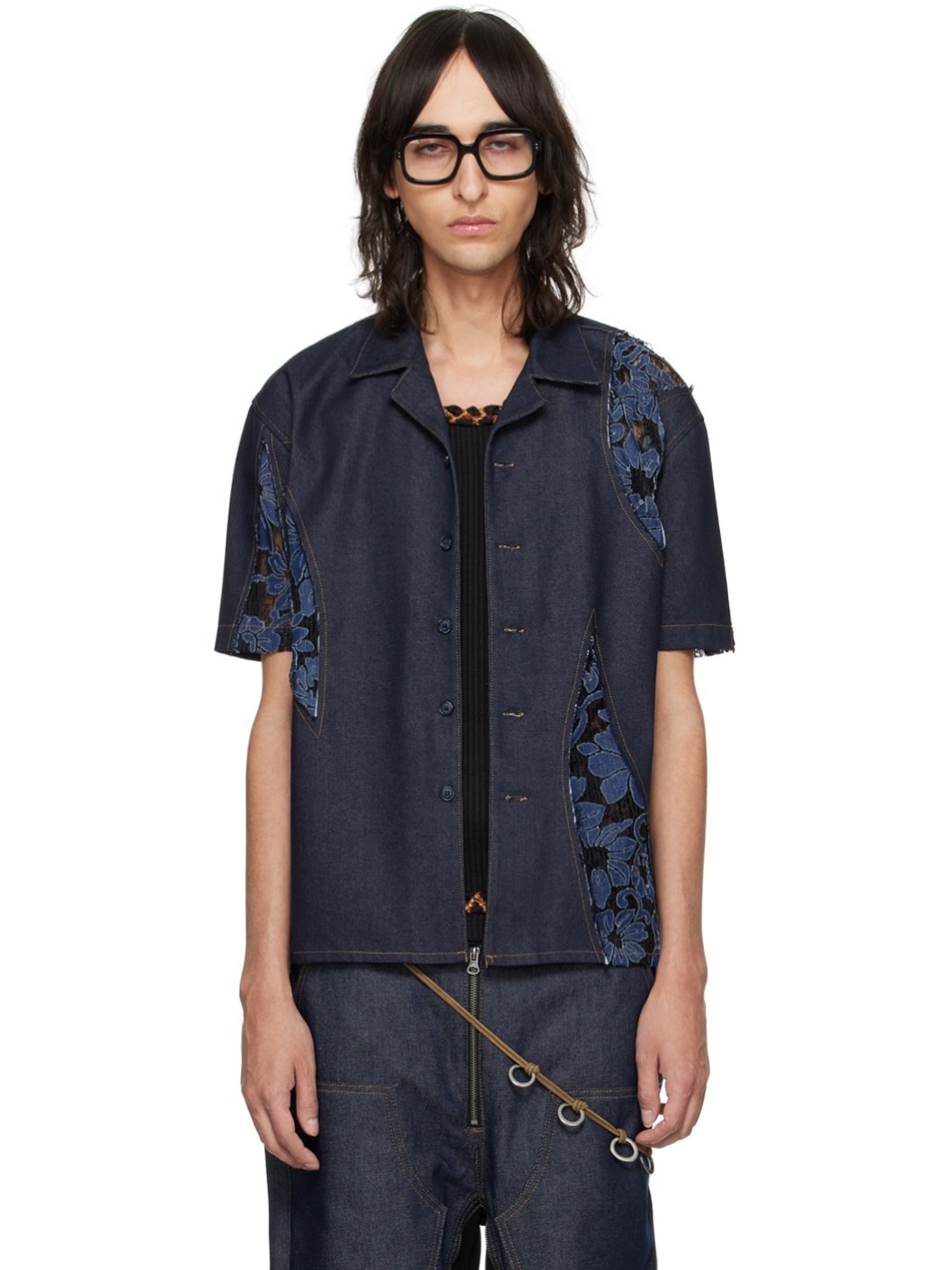 Blue Patchwork Denim Shirt - 1