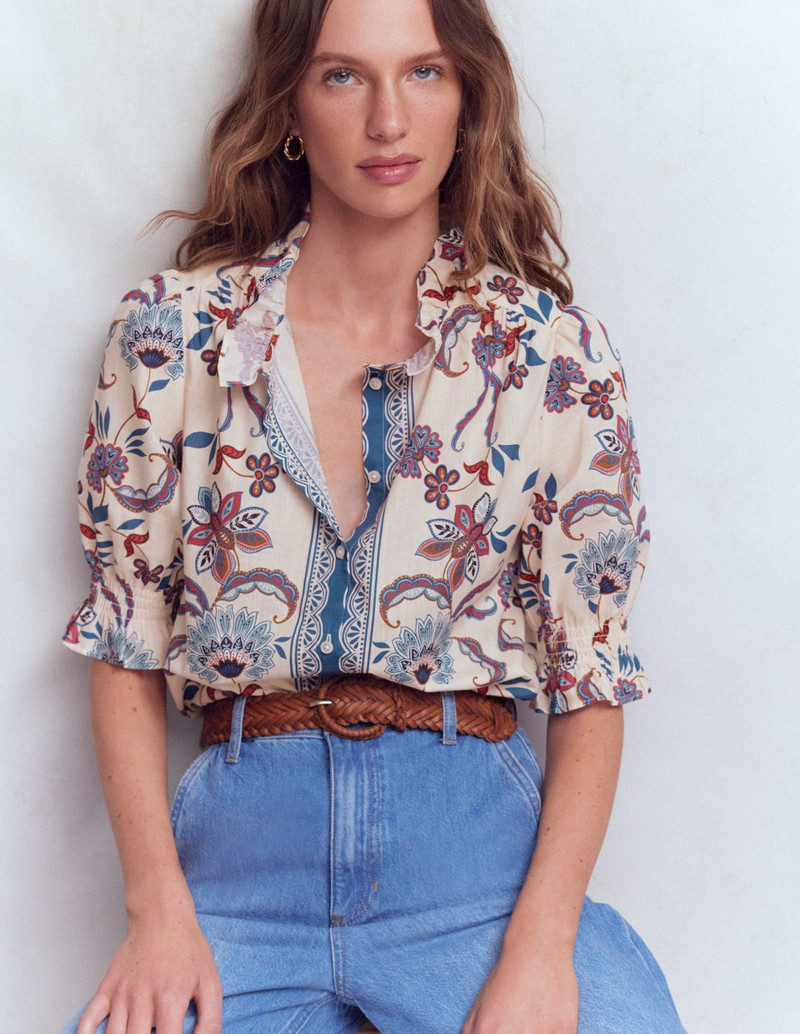 Heather Smocked Sleeve Top-Elegant Blossom Placement 6