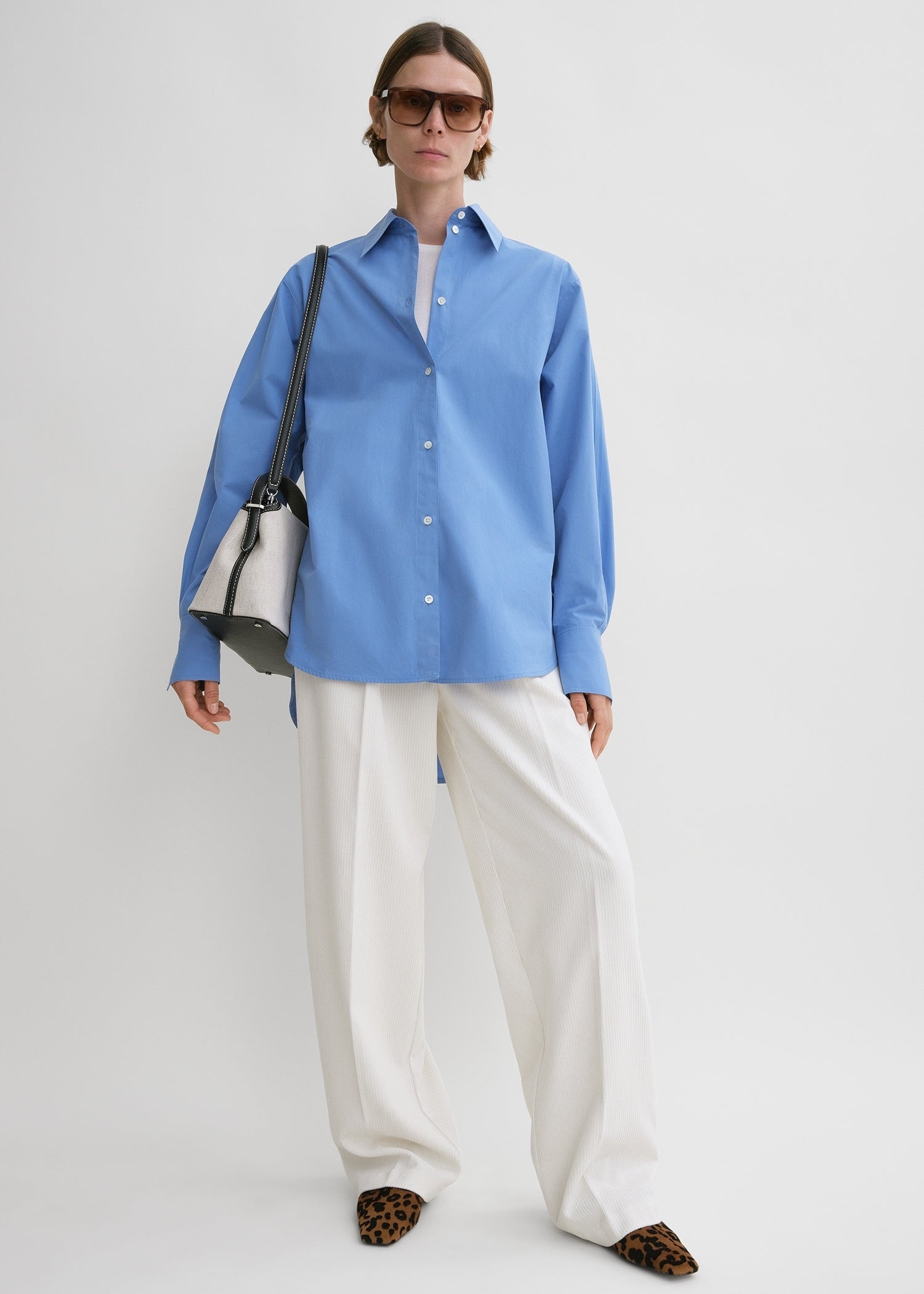 Kimono-sleeve poplin shirt cornflower - 2