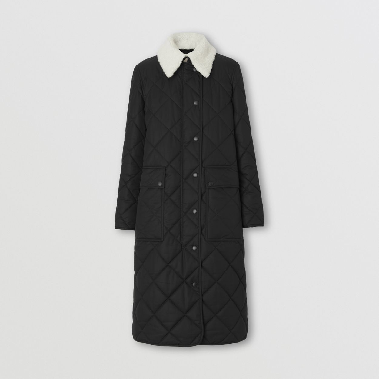 Detachable Collar Quilted Cotton Gabardine Coat - 4