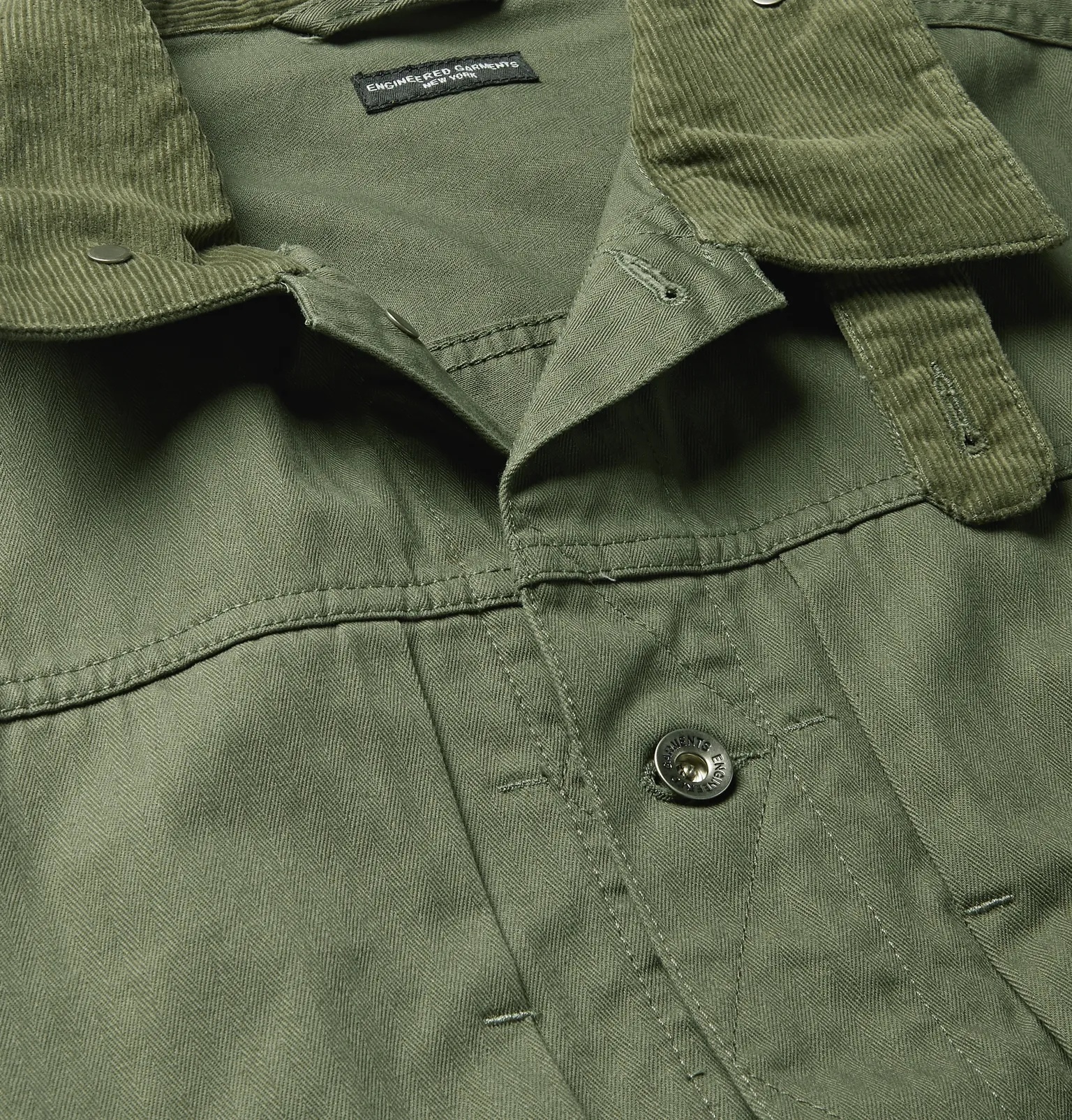 Camp-Collar Corduroy-Trimmed Herringbone Cotton-Twill Trucker Jacket - 5