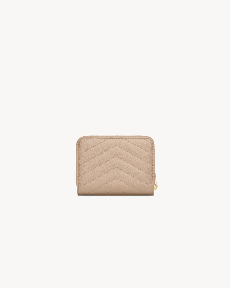 SAINT LAURENT CASSANDRE MATELASSÉ COMPACT ZIP AROUND WALLET IN GRAIN DE POUDRE LEATHER outlook