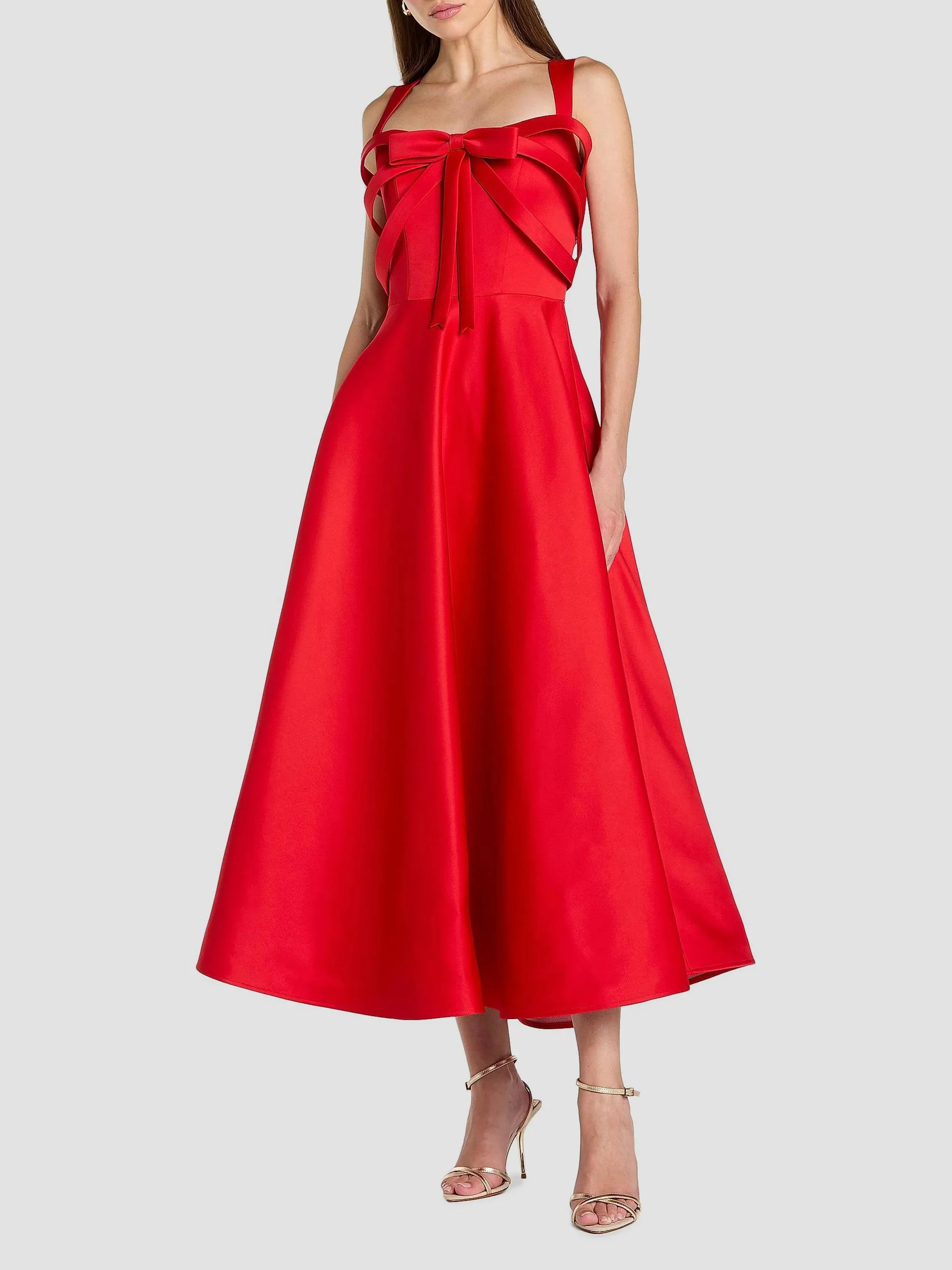 Women's 3D Bow Midi-Dress - Red - 1