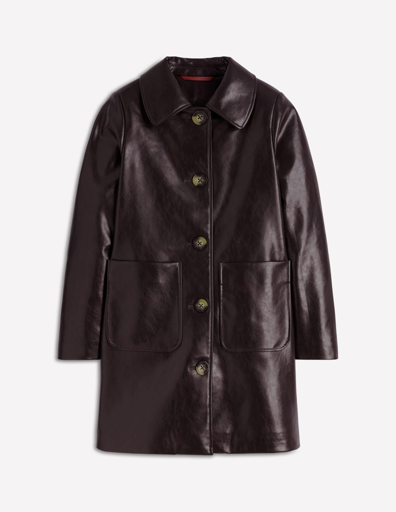 Carlisle Faux Leather Coat-Dark Cherry 1