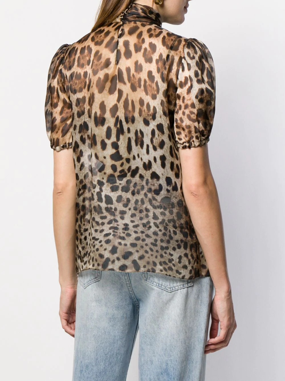 pussy bow leopard-print organza blouse - 4