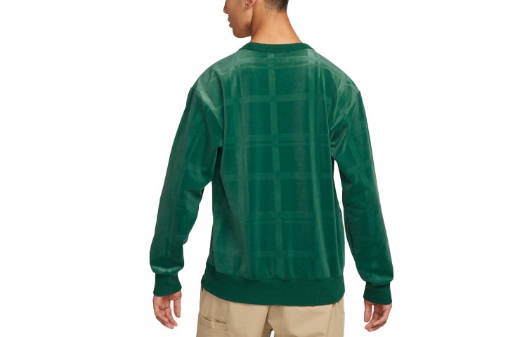 Men's Nike Solid Color Plaid Skateboard Round Neck Pullover Green DA4260-333 - 2