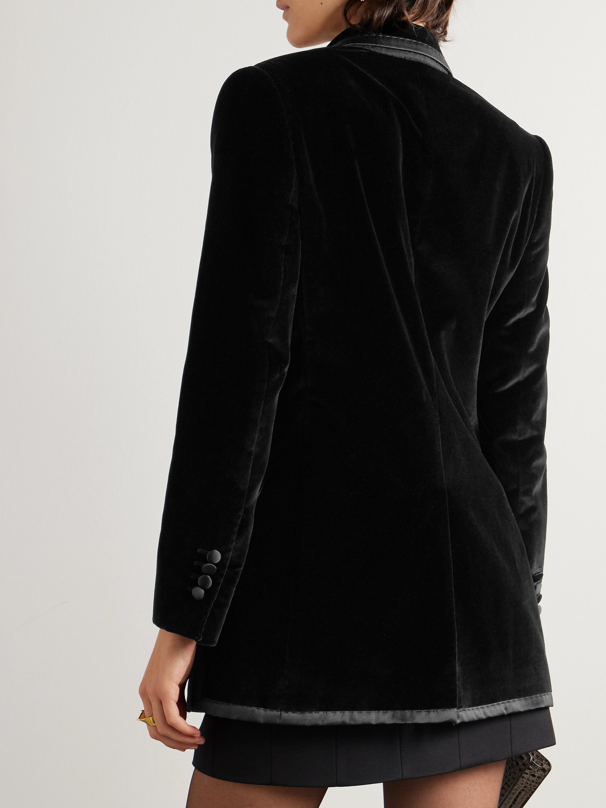Double-breasted Silk Satin-trimmed Cotton-blend Velvet Blazer - 3