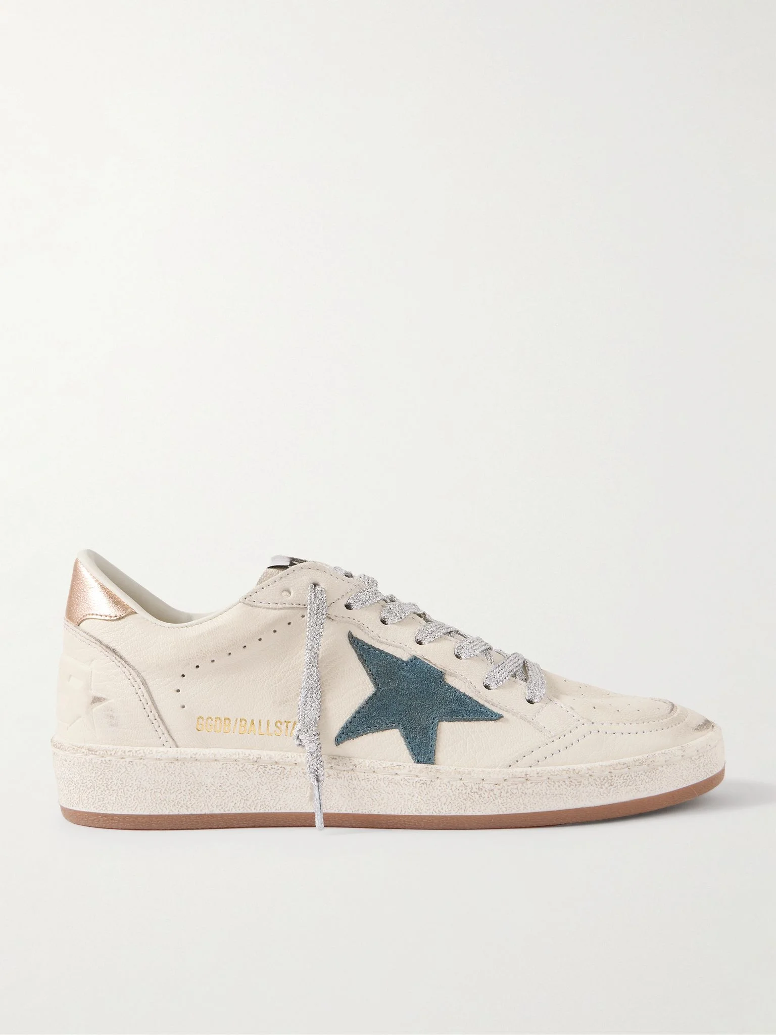Ball Star distressed suede-trimmed leather sneakers White - 1