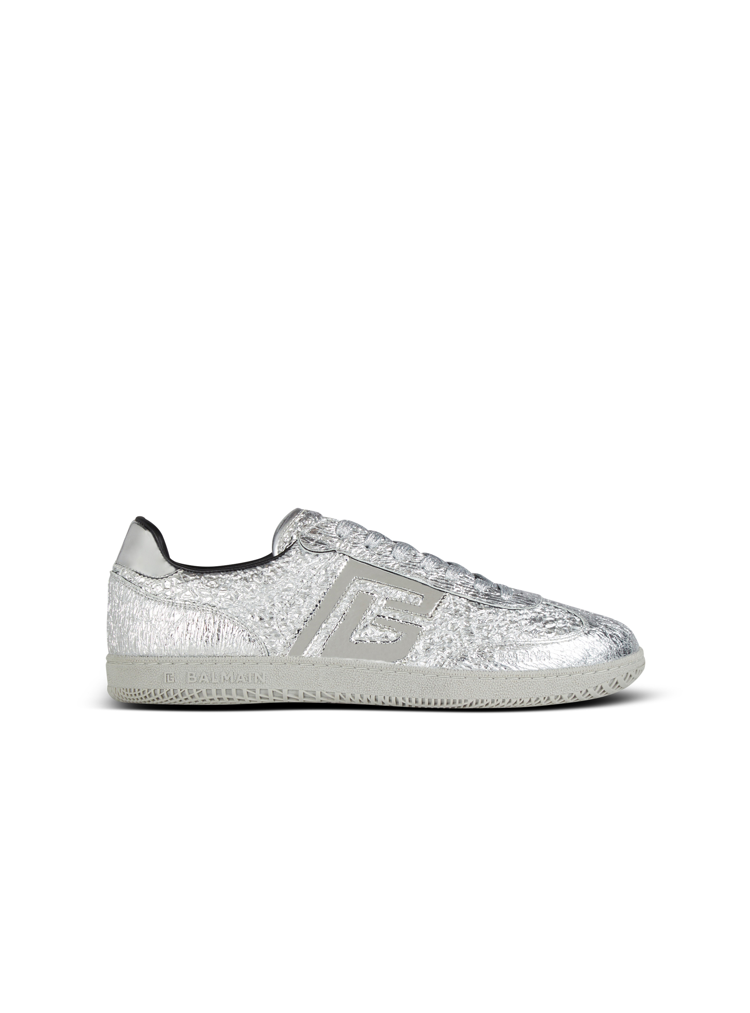 Balmain Swan silver leather trainers - 1