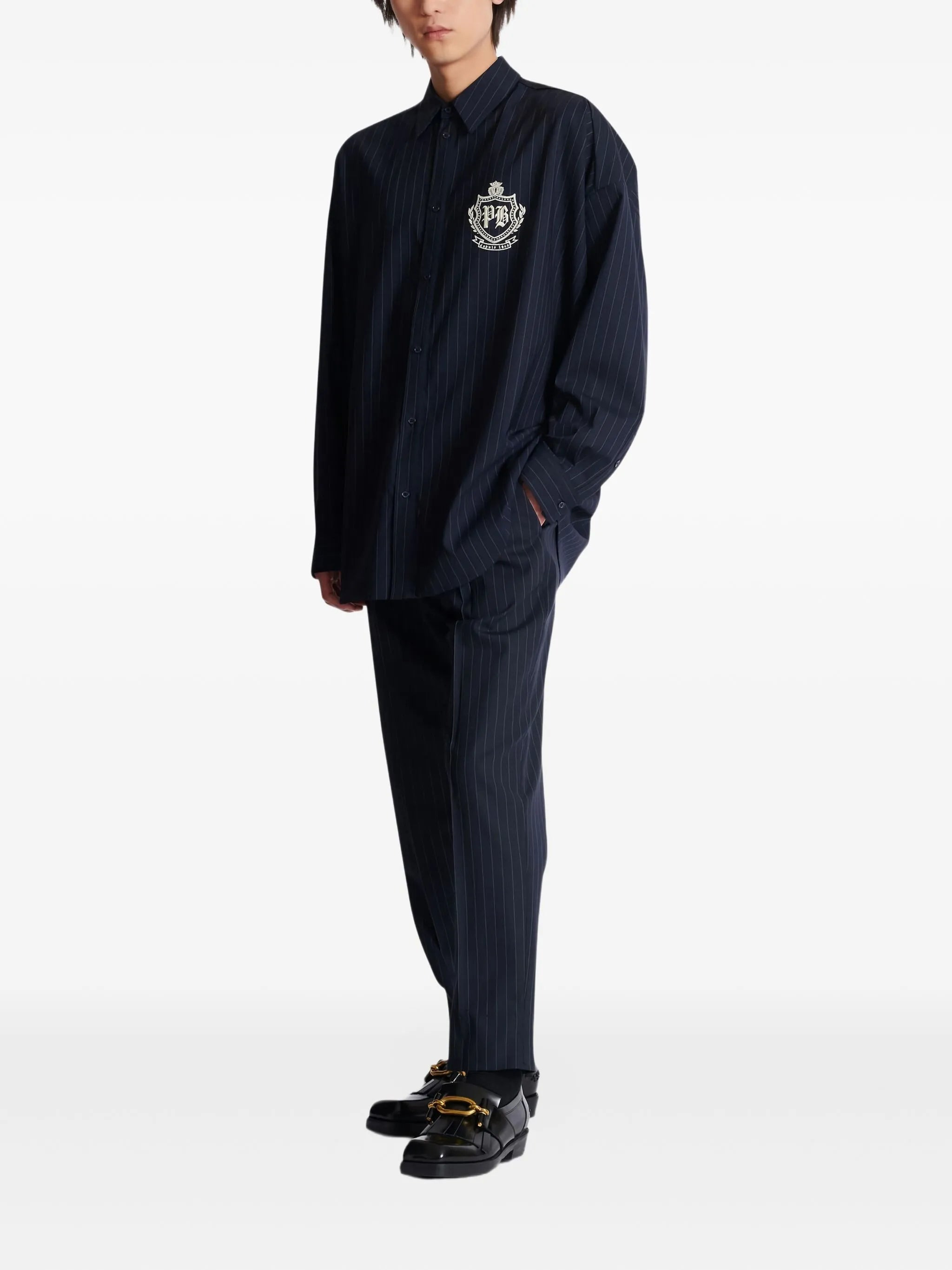 pinstripe emblem shirt - 2