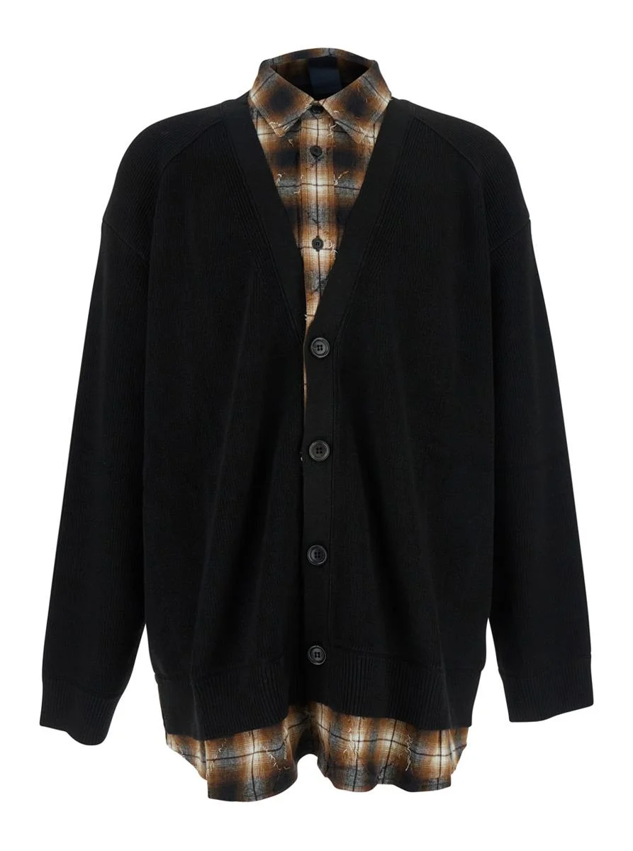 Juun.J Black Sweater With Layered Design And Classic Collar In Cotton And Wool Blend Man - 1
