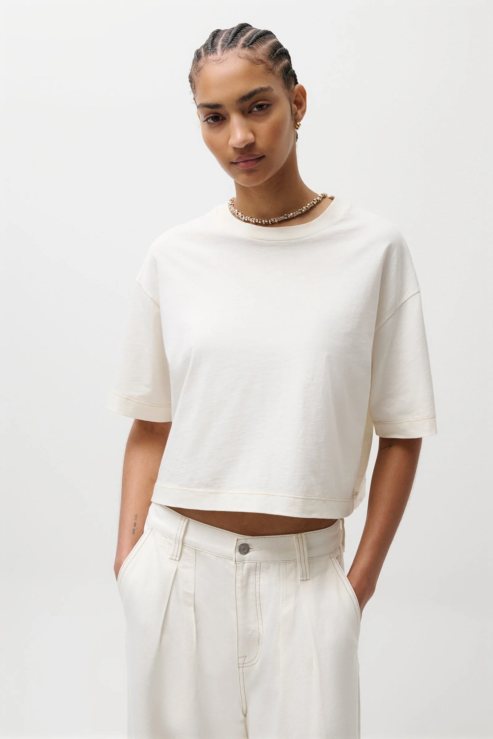 MAE CROPPED TEE - SOFT WHITE - 1
