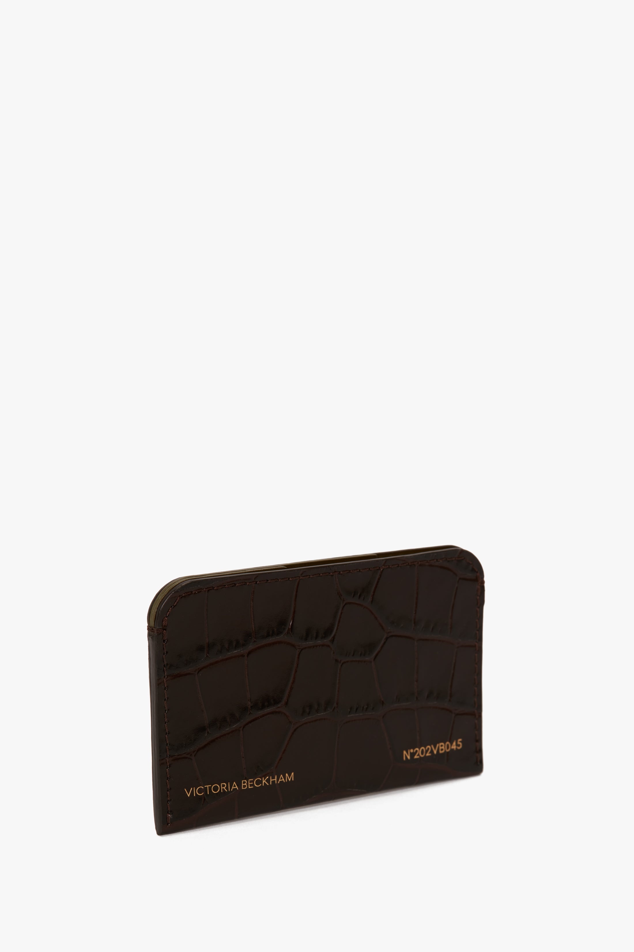 Envelope Card Holder In Espresso Croc Embossed Leather - 6