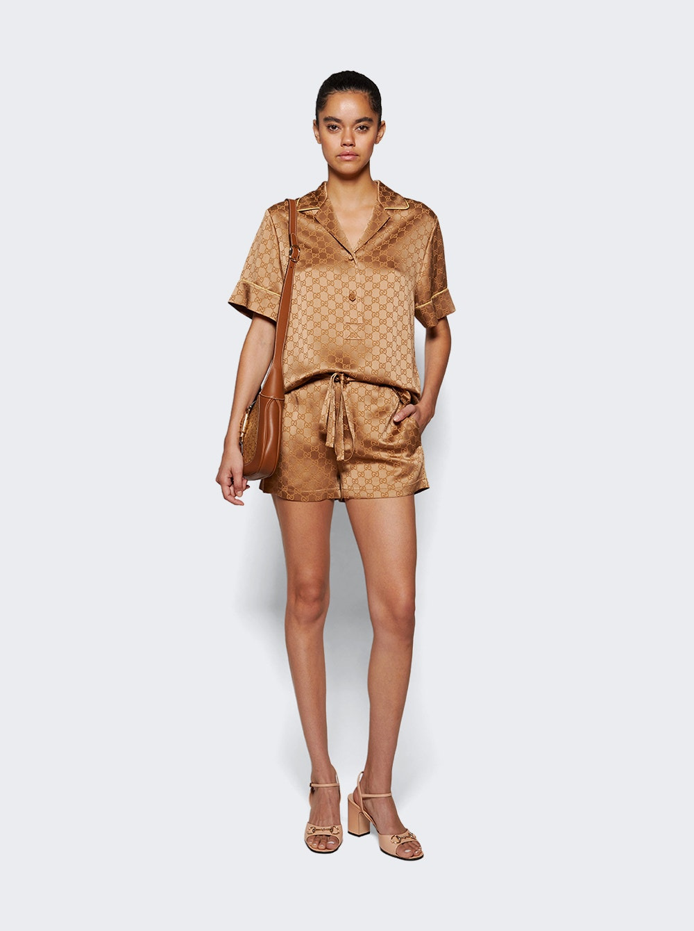 Gg Satin Shirt Coffee - 5