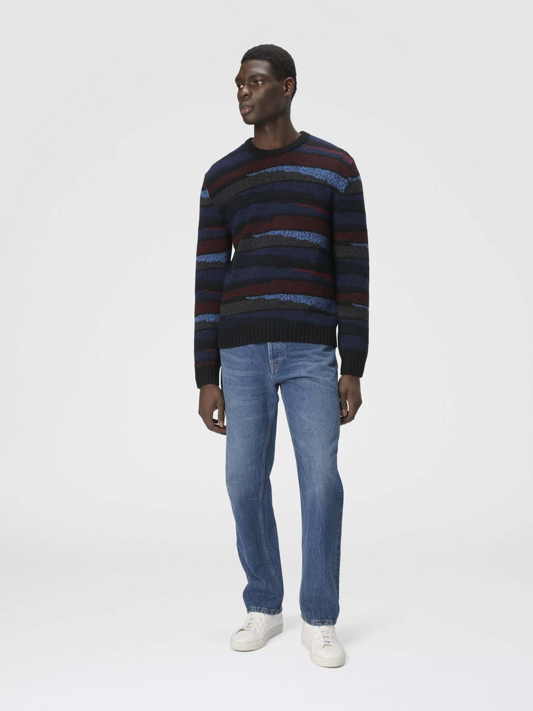 Crew neck sweater with striped inlay - 2