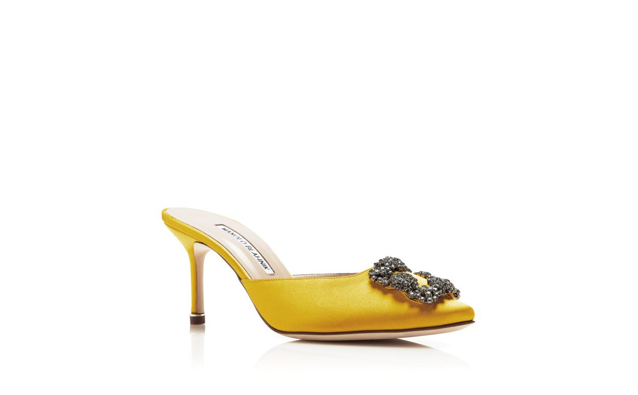 Yellow Satin Jewel Buckle Mules - 3